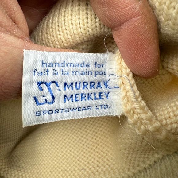 Murray Merkley Vintage Handmade 100% Wool Winter Beanie Ski Hat Ivory Blue - Picture 4 of 5